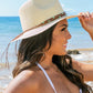 Beaded Belt Straw Panama Fedora Hat