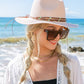 Beaded Belt Straw Panama Fedora Hat