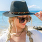 Beaded Belt Straw Panama Fedora Hat