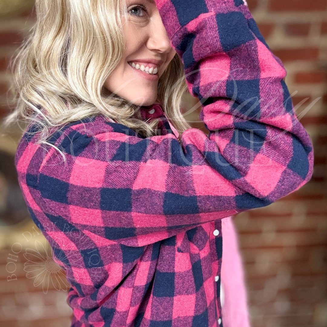 Pink Plaid Lined Jacket / Shacket